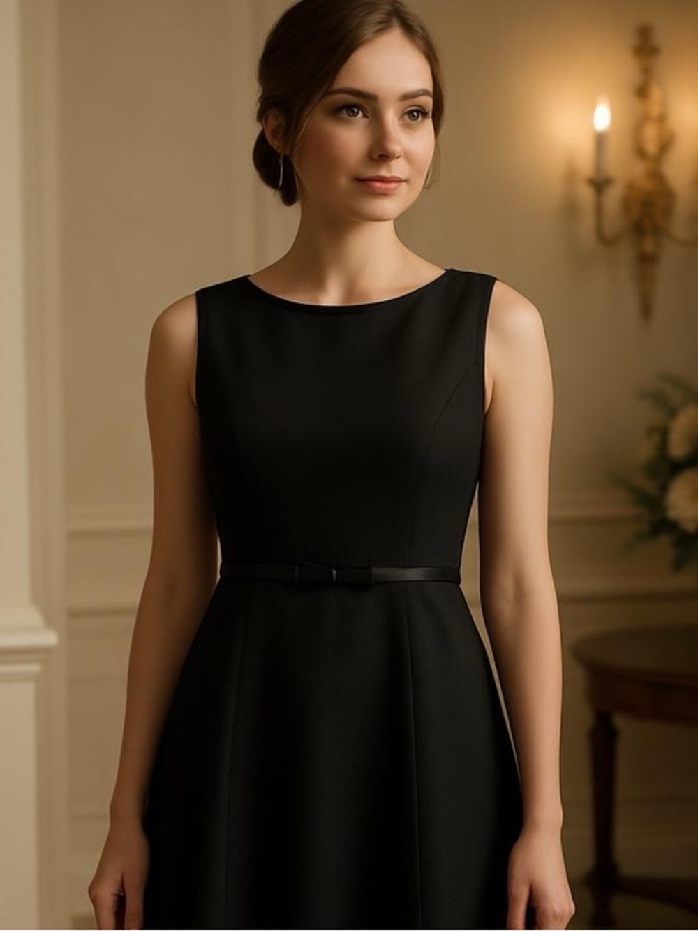 Patrick Collection Sleeveless Black dress with Satin Bow detail at waist size 10